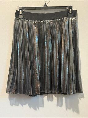 Express Small Metallic Pleated Skirt Silver Womens